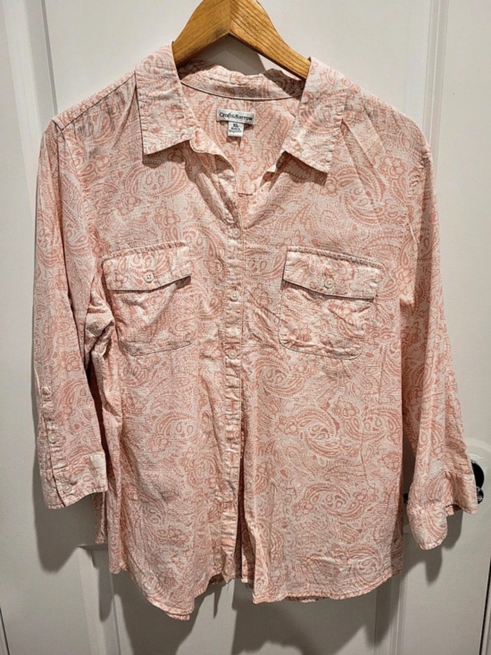 Croft & Barrow Paisley Cotton Button Down Shirt in Pink & White Size XL